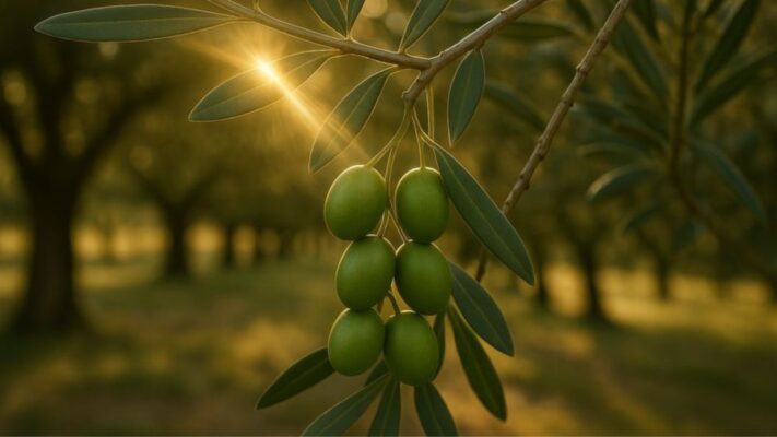 קרן שמש על זיתים במטע